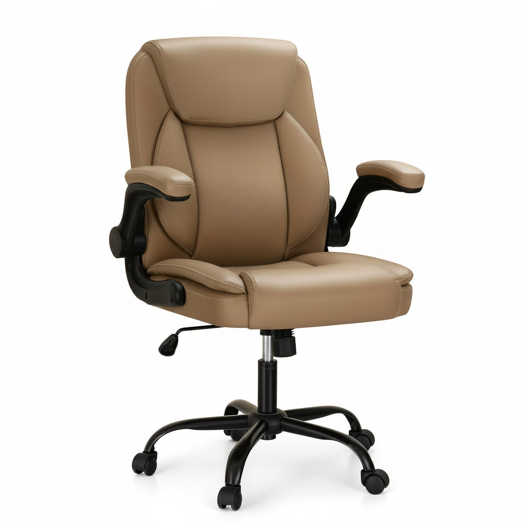 Ergonomic 2-Point Massage Office Chair – Mid Back Brown Leather