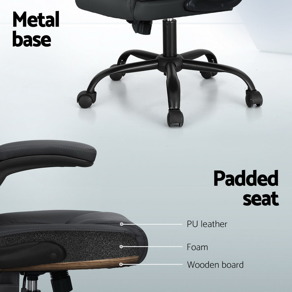 Ergonomic 2-Point Massage Office Chair – Grey Leather