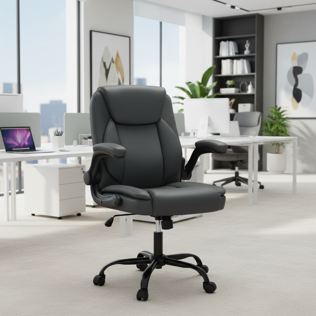 Ergonomic 2-Point Massage Office Chair – Grey Leather