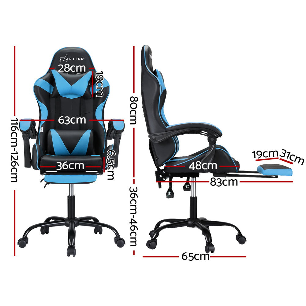 Artiss 2 Point Massage Gaming Office Chair - Blue & Black