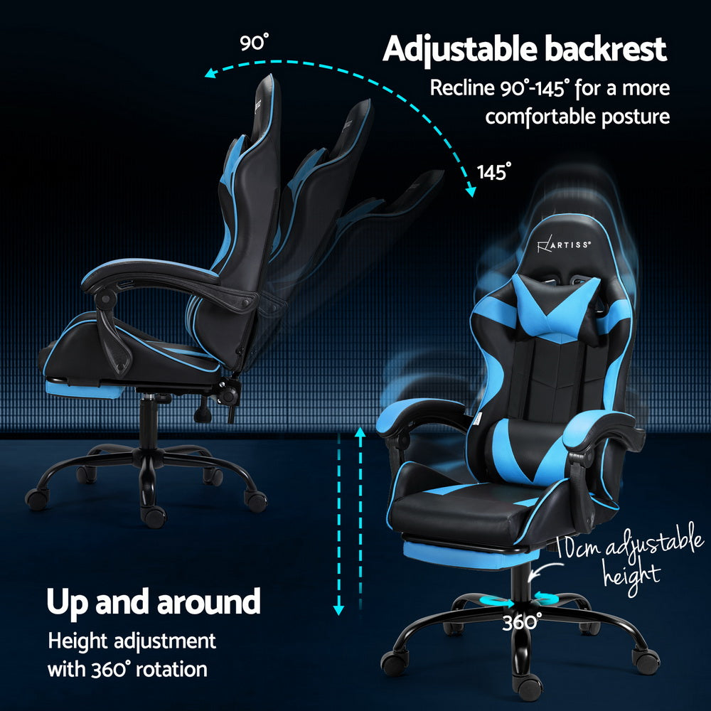 Artiss 2 Point Massage Gaming Office Chair - Blue & Black