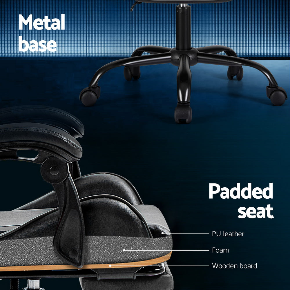 Artiss 2 Point Massage Gaming Office Chair Footrest - Grey & Black