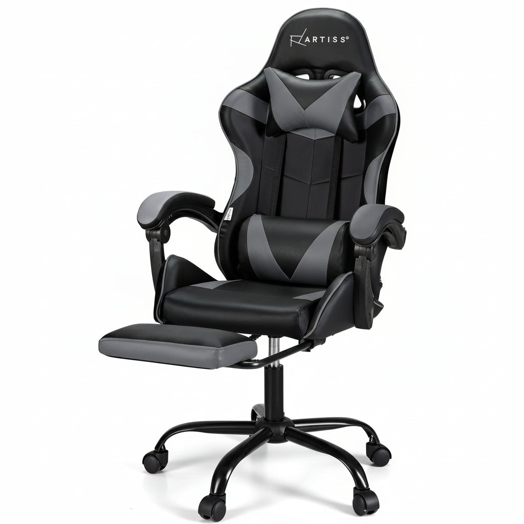 Artiss 2 Point Massage Gaming Office Chair Footrest - Grey & Black