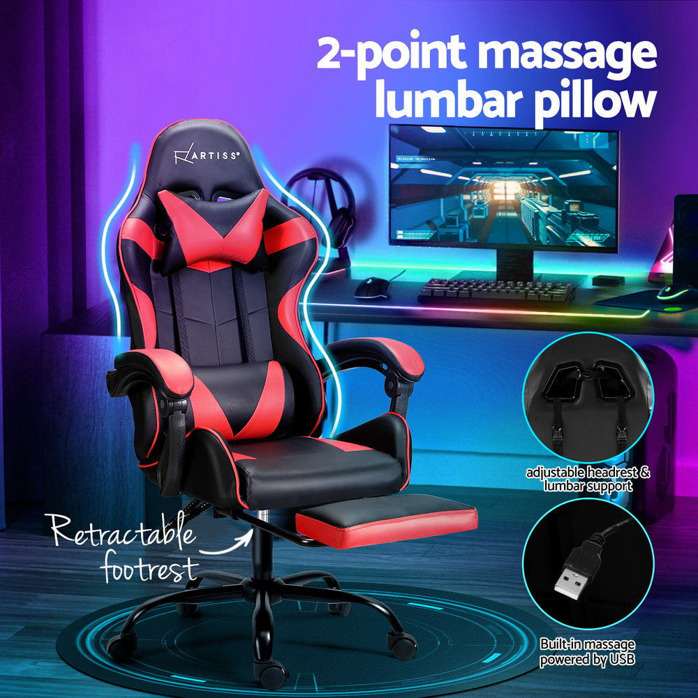 Artiss 2 Point Massage Gaming Chair - Red & Black