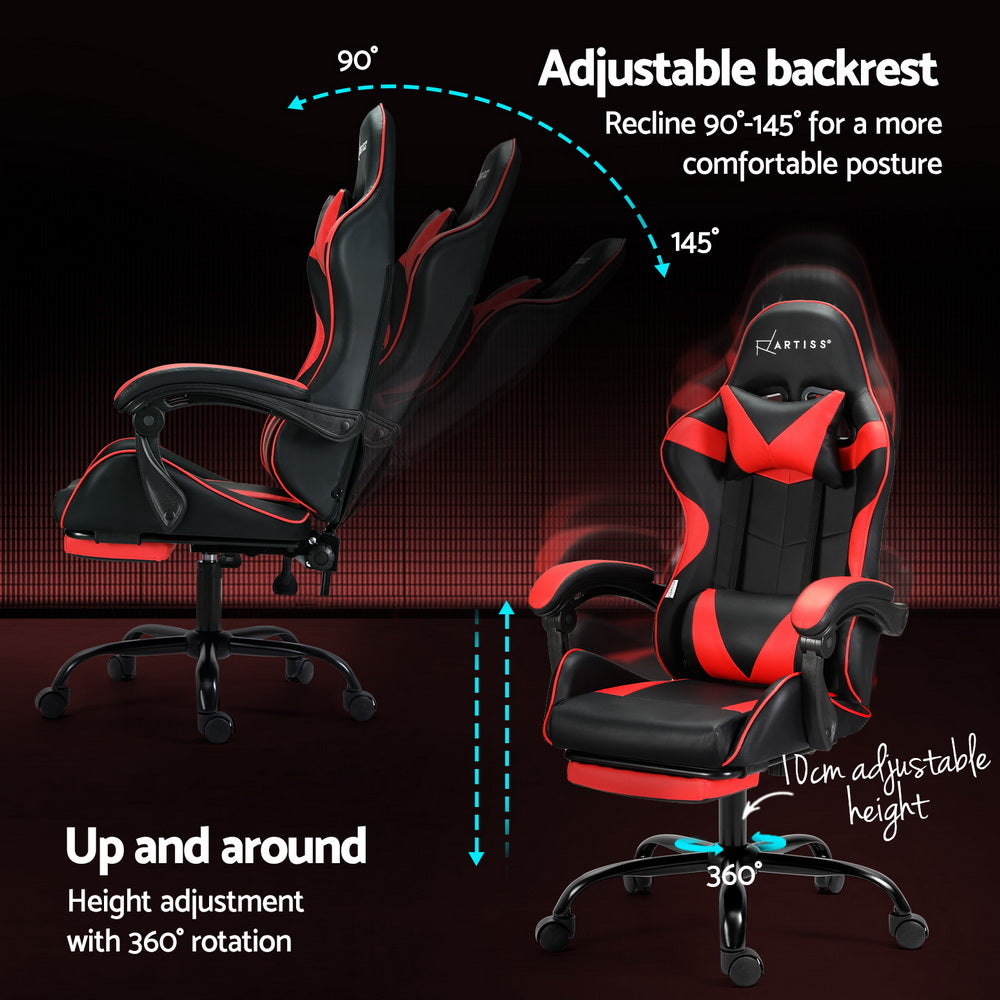 Artiss 2 Point Massage Gaming Chair - Red & Black