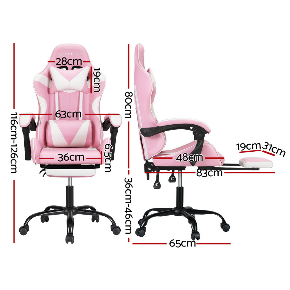 Artiss 2 Point Massage Gaming Chair - Pink & White