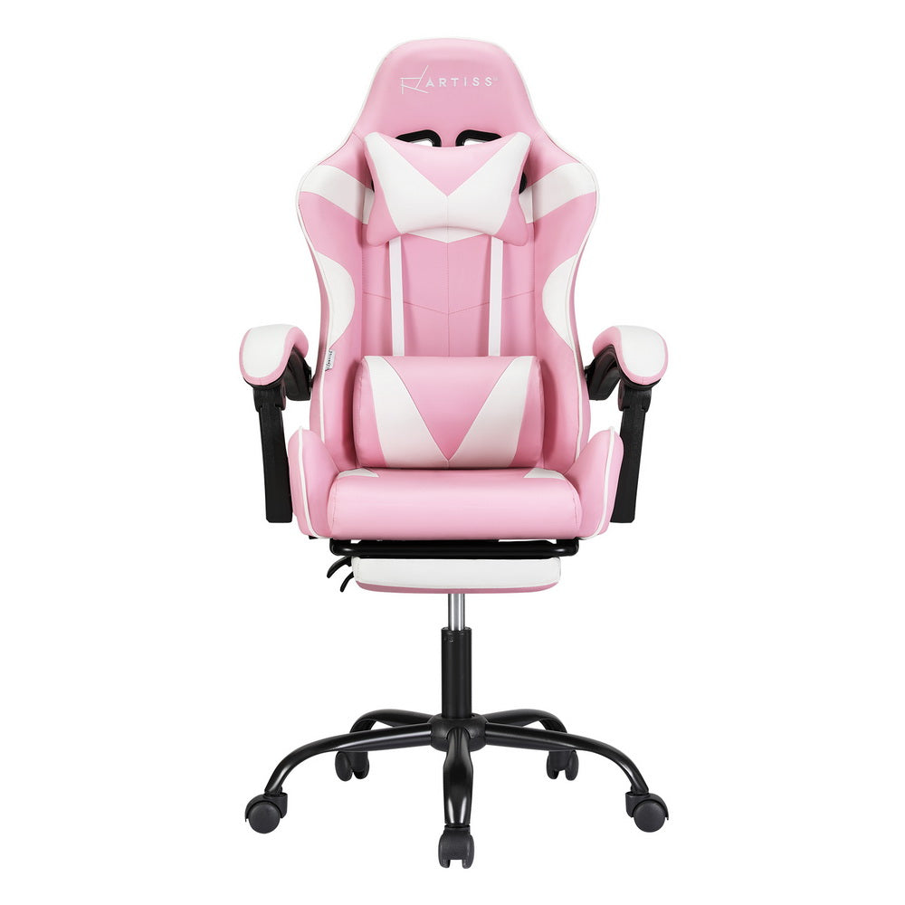 Artiss 2 Point Massage Gaming Chair - Pink & White
