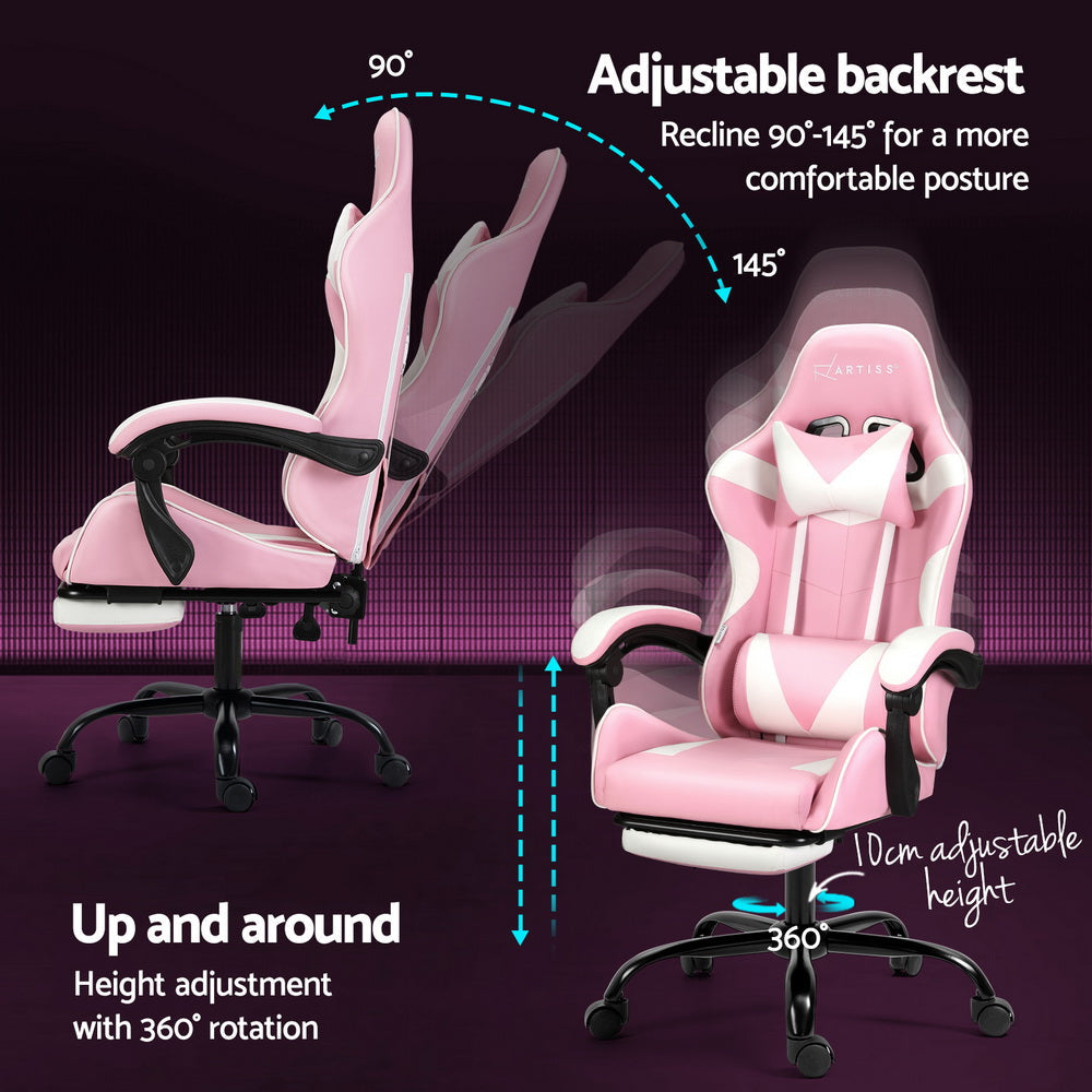 Artiss 2 Point Massage Gaming Chair - Pink & White