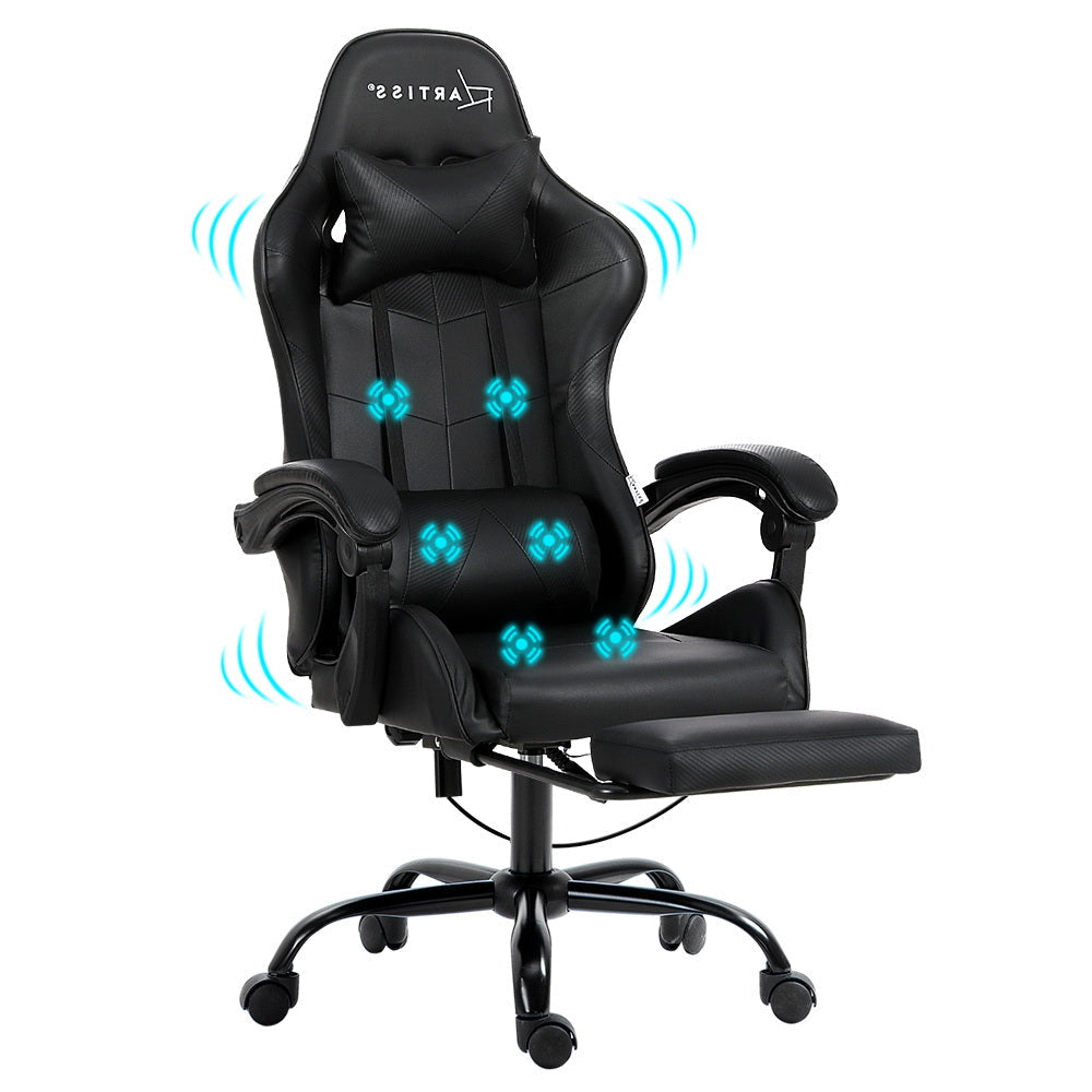 Artiss 6 Point Massage Gaming Office Chair Footrest Black