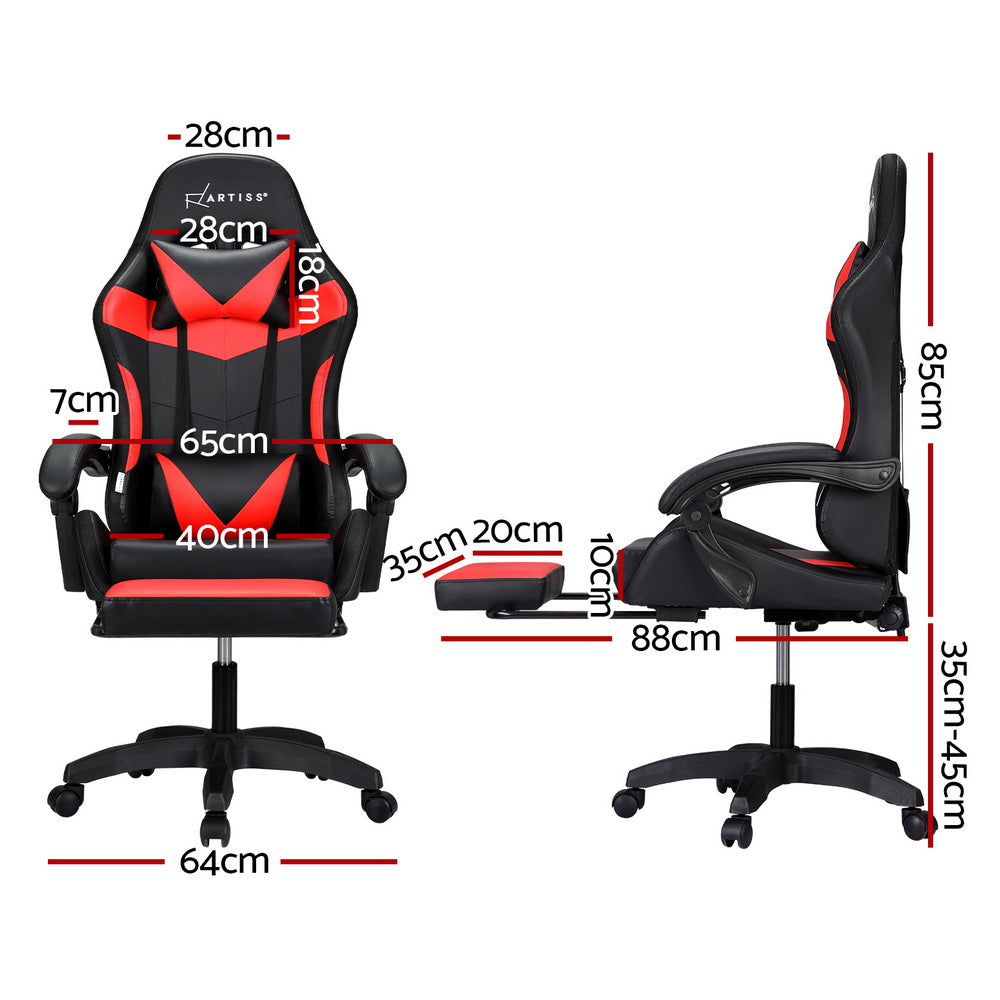 Artiss 6 Point Massage Gaming Office Chair with LED Lighting - Red & Black