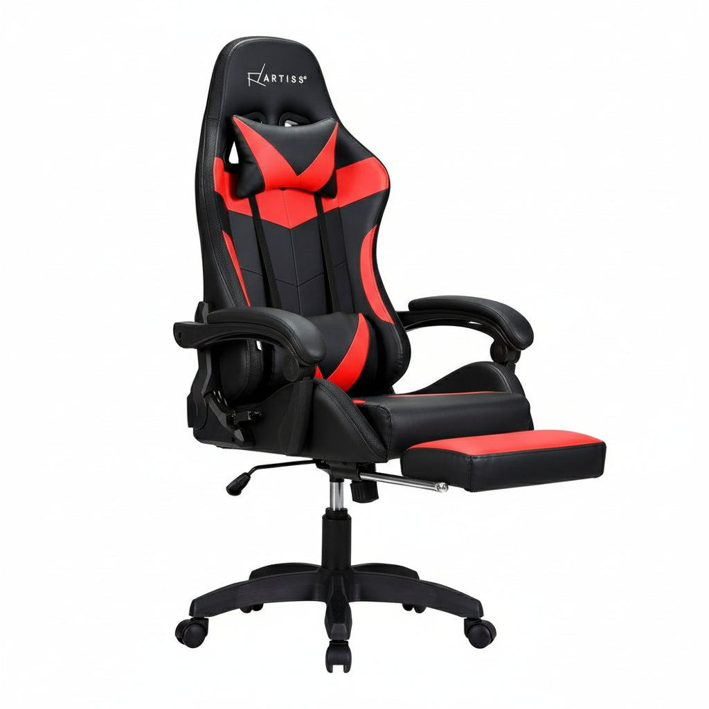 Artiss 6 Point Massage Gaming Office Chair with LED Lighting - Red & Black
