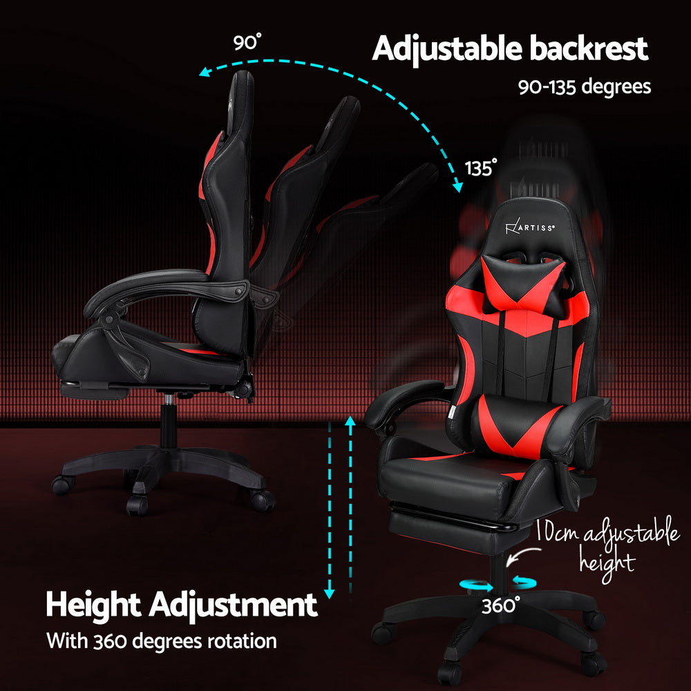 Artiss 6 Point Massage Gaming Office Chair with LED Lighting - Red & Black