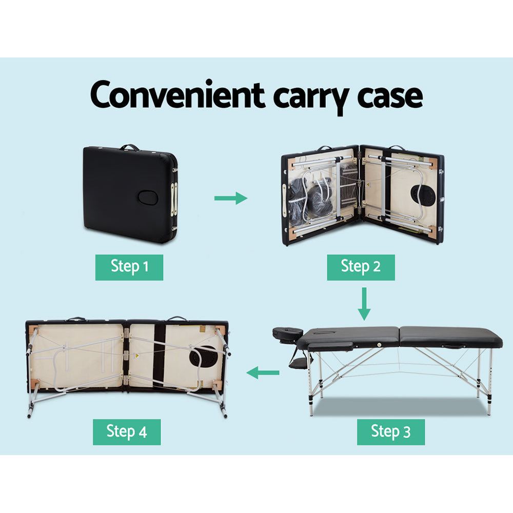 Zenses 75cm W Professional Aluminium Portable Massage Table – Black