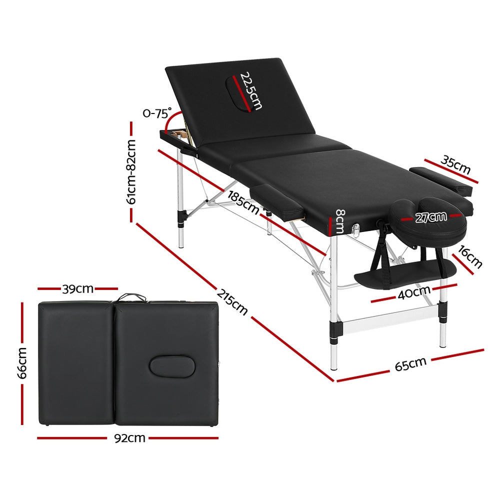 Zenses 65cm W Professional Aluminium Portable Massage Table – Black