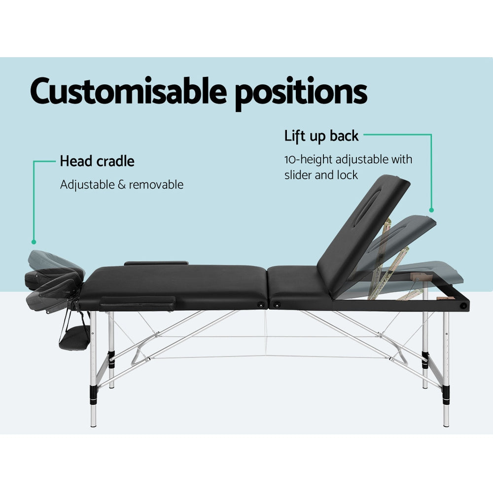 Zenses 65cm W Professional Aluminium Portable Massage Table – Black