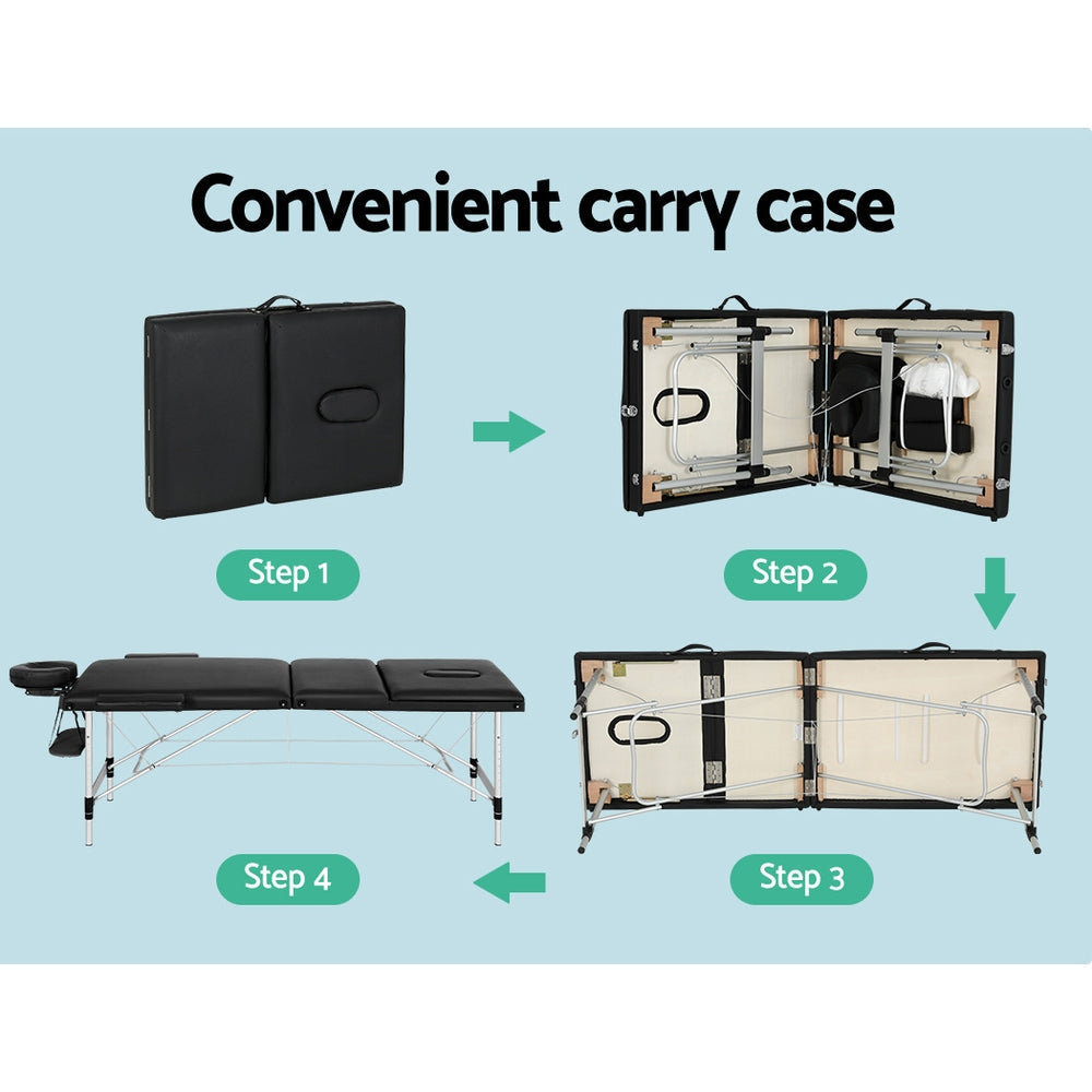 Zenses 65cm W Professional Aluminium Portable Massage Table – Black