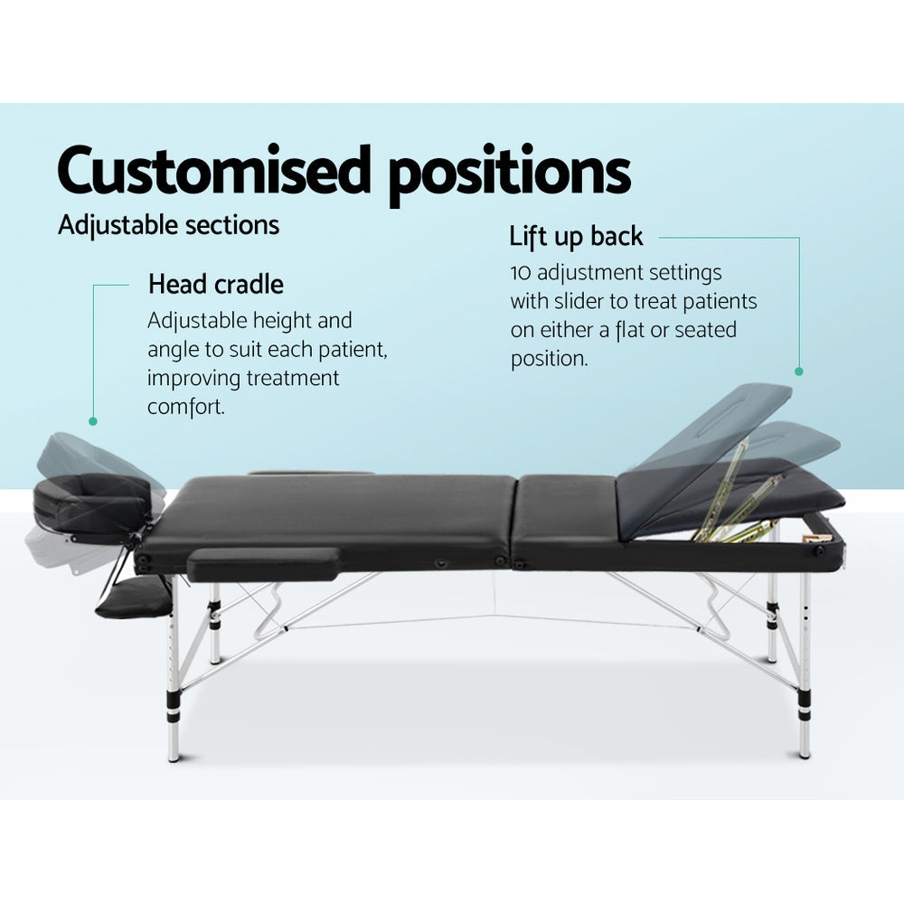 Zenses 80cm W Professional Aluminium Portable Massage Table – Black