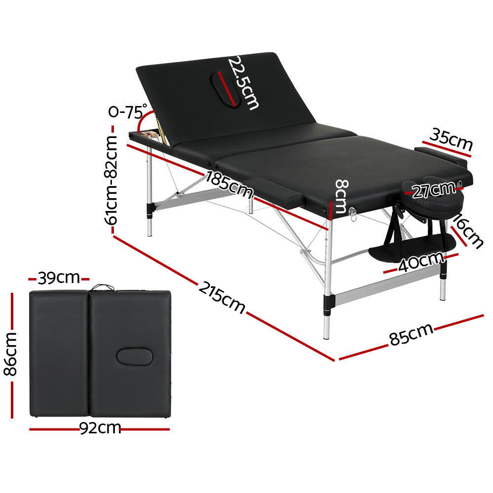 Zenses 85cm W Professional Aluminium Portable Massage Table – Black