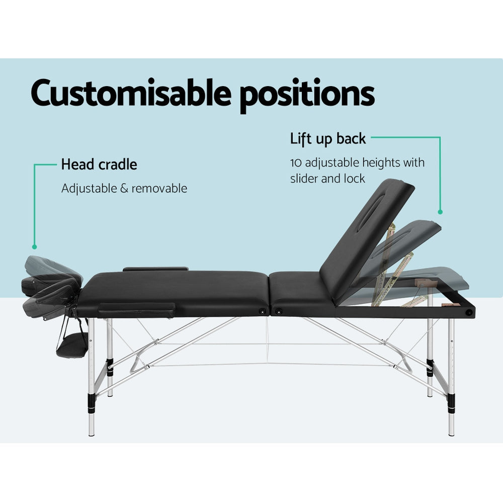 Zenses 85cm W Professional Aluminium Portable Massage Table – Black