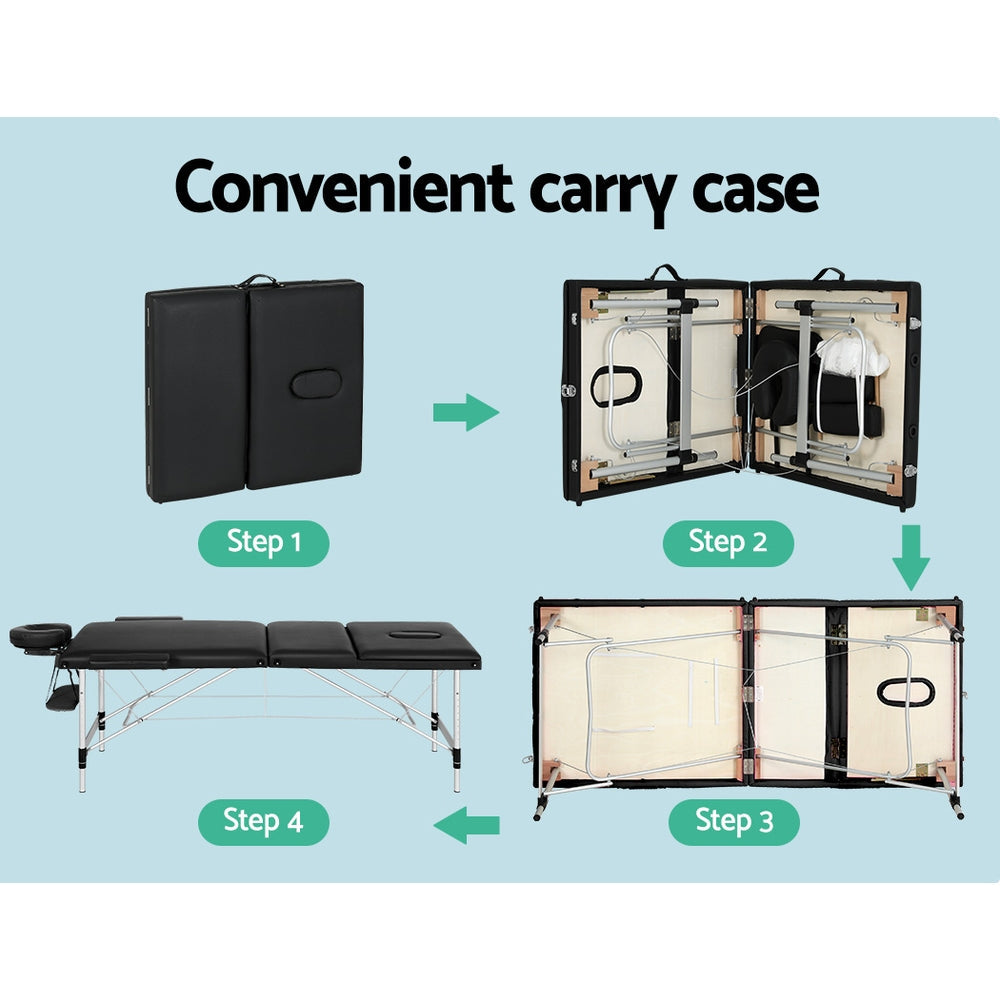 Zenses 85cm W Professional Aluminium Portable Massage Table – Black