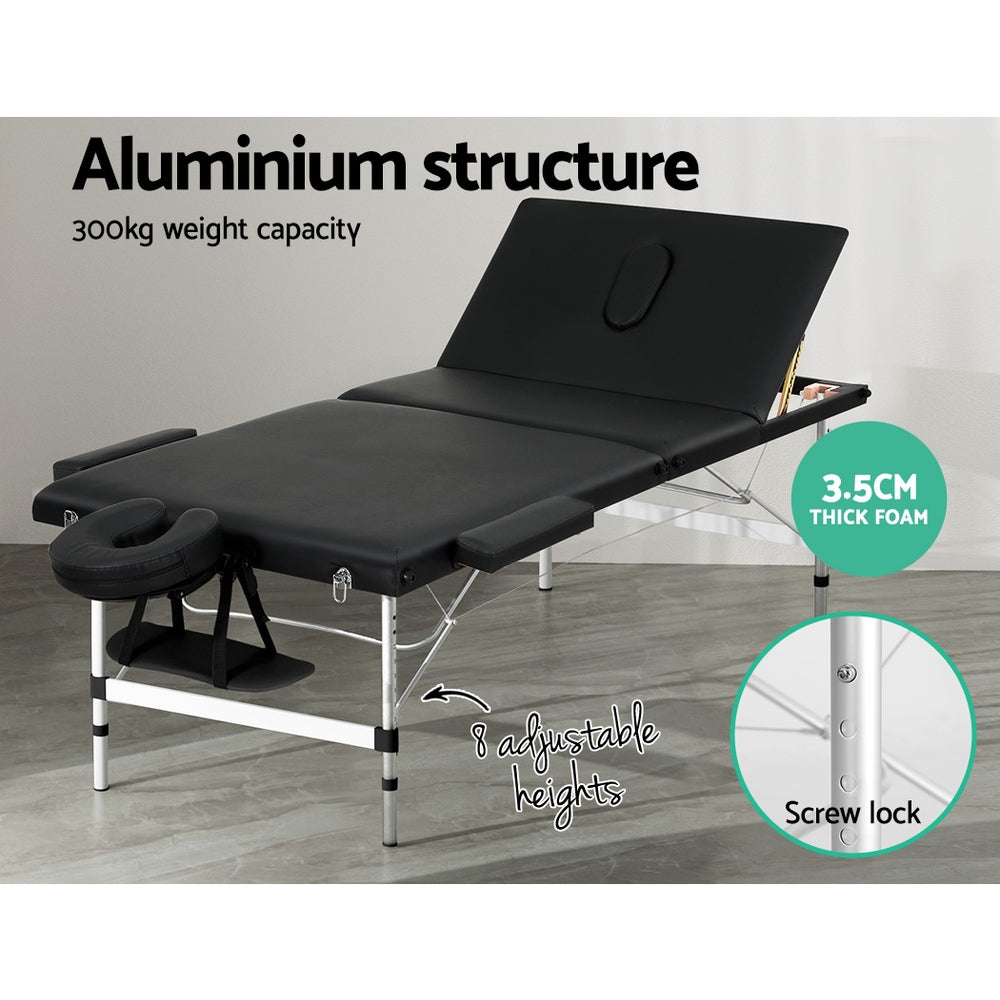Zenses 85cm W Professional Aluminium Portable Massage Table – Black