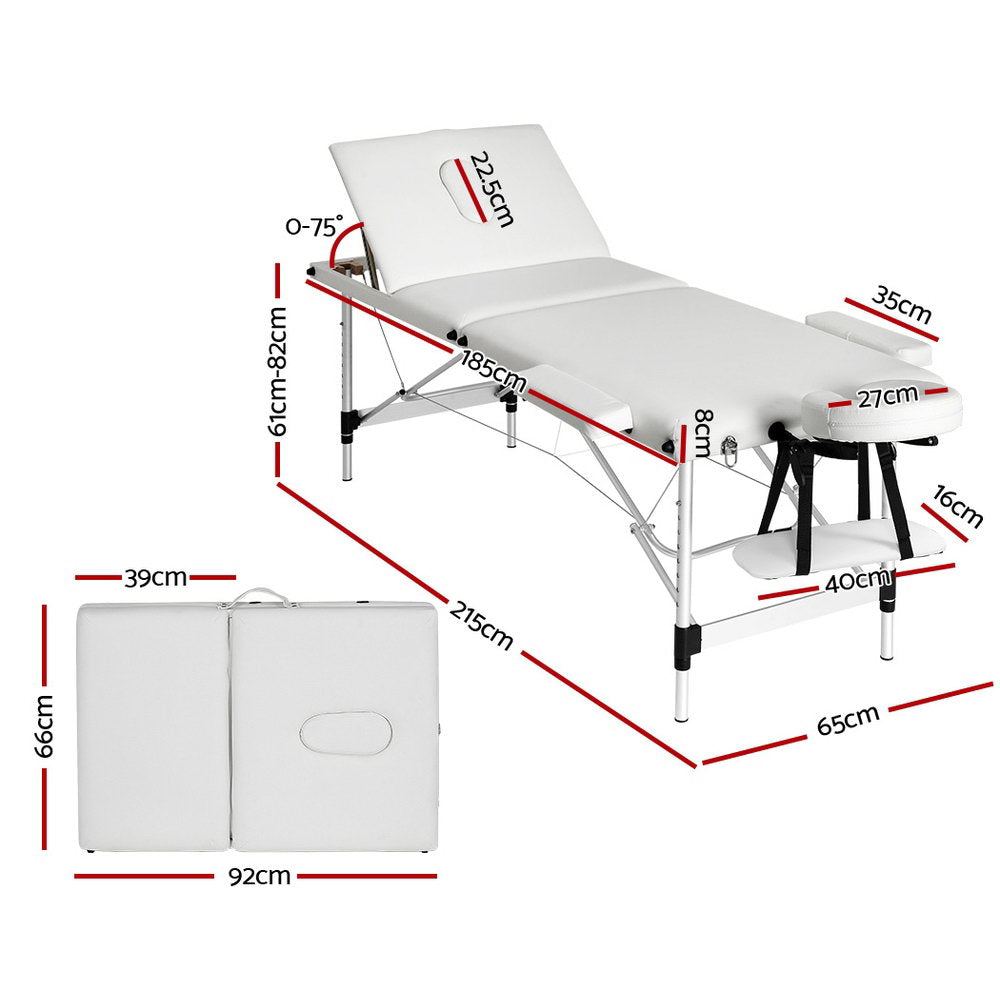 Zenses Portable Massage Table – White & Aluminium Legs