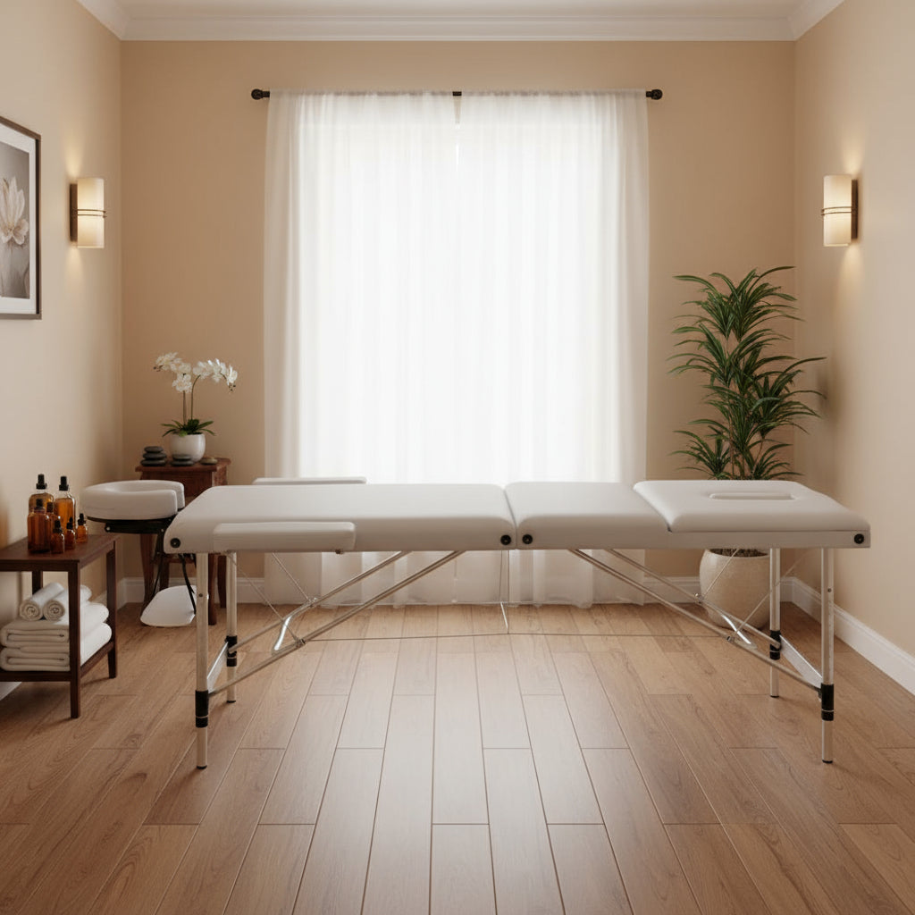 Zenses Portable Massage Table – White & Aluminium Legs