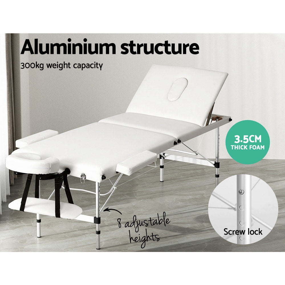 Zenses Portable Massage Table – White & Aluminium Legs