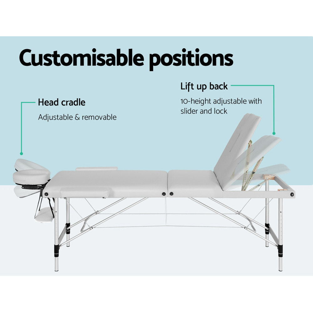 Zenses Portable Massage Table – White & Aluminium Legs