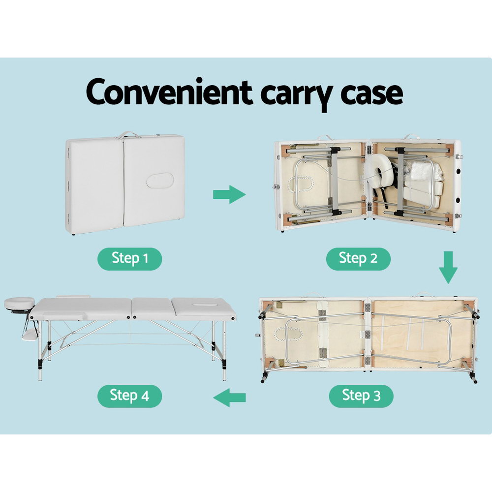 Zenses Portable Massage Table – White & Aluminium Legs