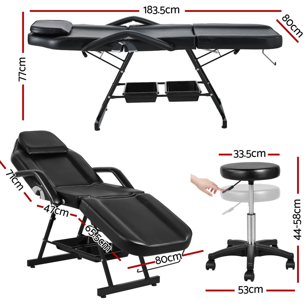 Zenses Massage Table Adjustable Salon Bed Chair 3-Fold - Black