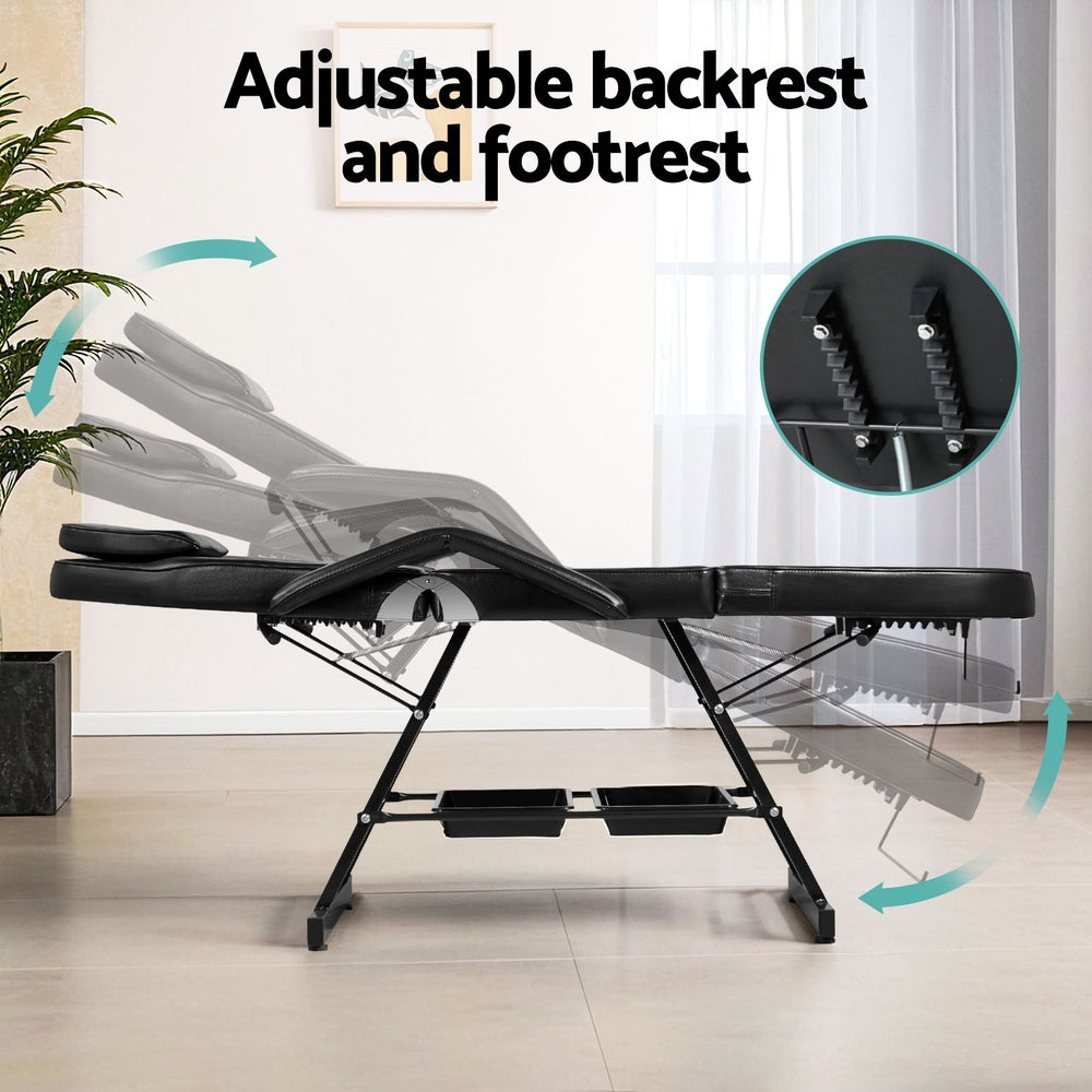 Zenses Massage Table Adjustable Salon Bed Chair 3-Fold - Black