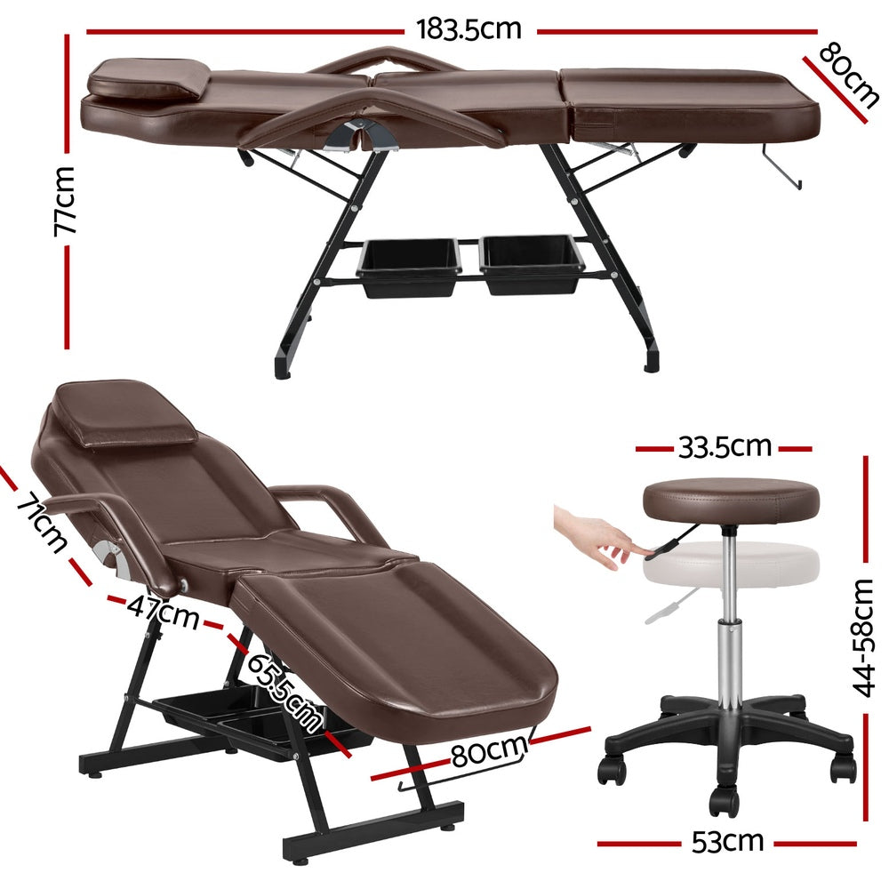 Zenses Massage Table Adjustable Salon Bed Chair 3-Fold - Brown