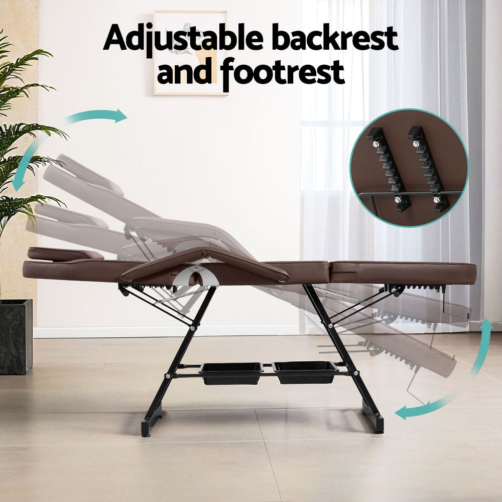 Zenses Massage Table Adjustable Salon Bed Chair 3-Fold - Brown