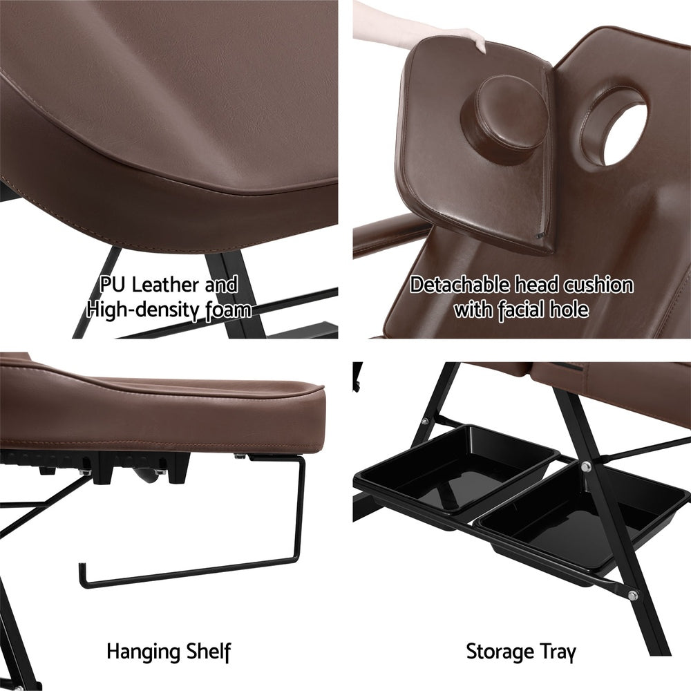 Zenses Massage Table Adjustable Salon Bed Chair 3-Fold - Brown