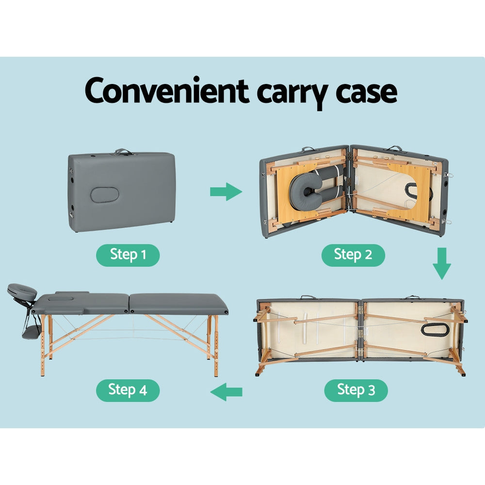 Zenses Portable Massage Table - Grey & Wooden Legs