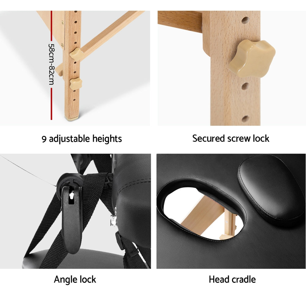 Zenses 60cm W Portable Wooden Massage Table – Black