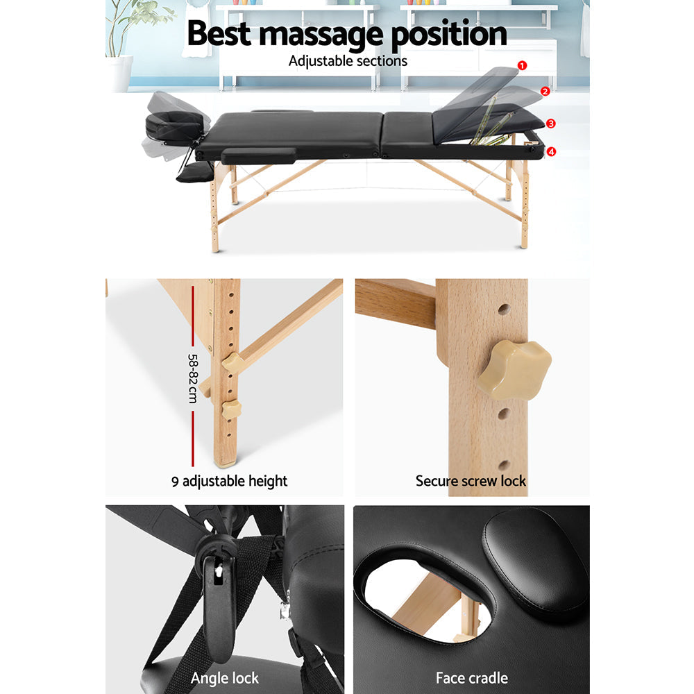 Zenses Portable Wooden 3-Fold Massage Table