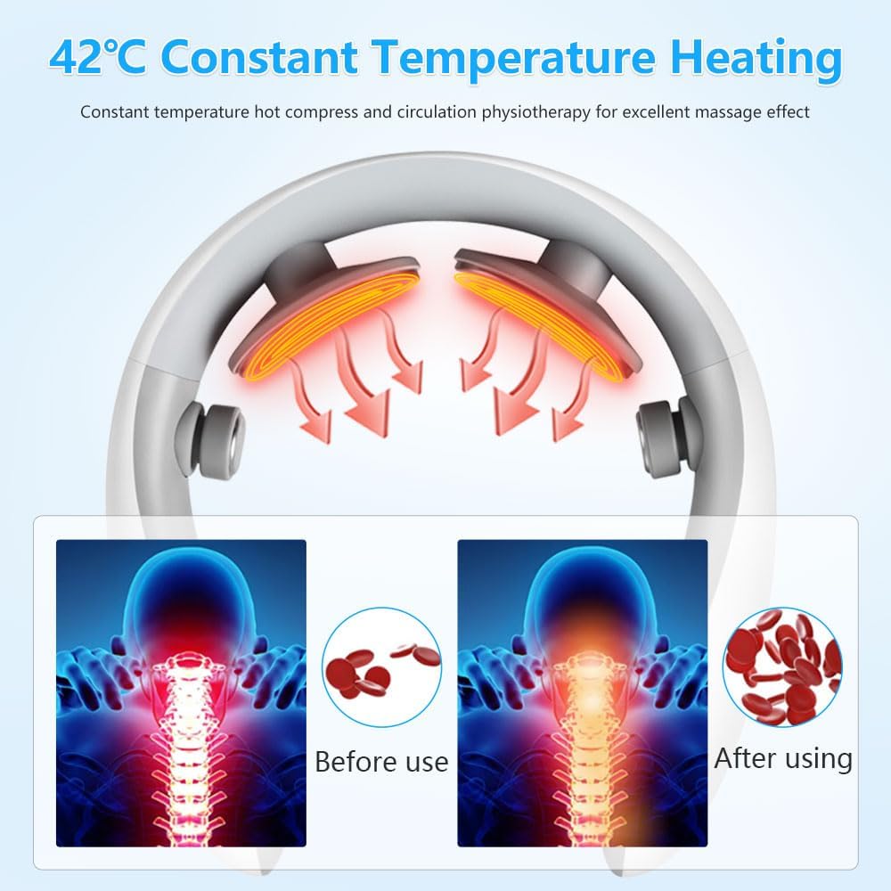 Wireless Neck Massager with Heat & 10 Modes: Electric Pulse Pain Relief