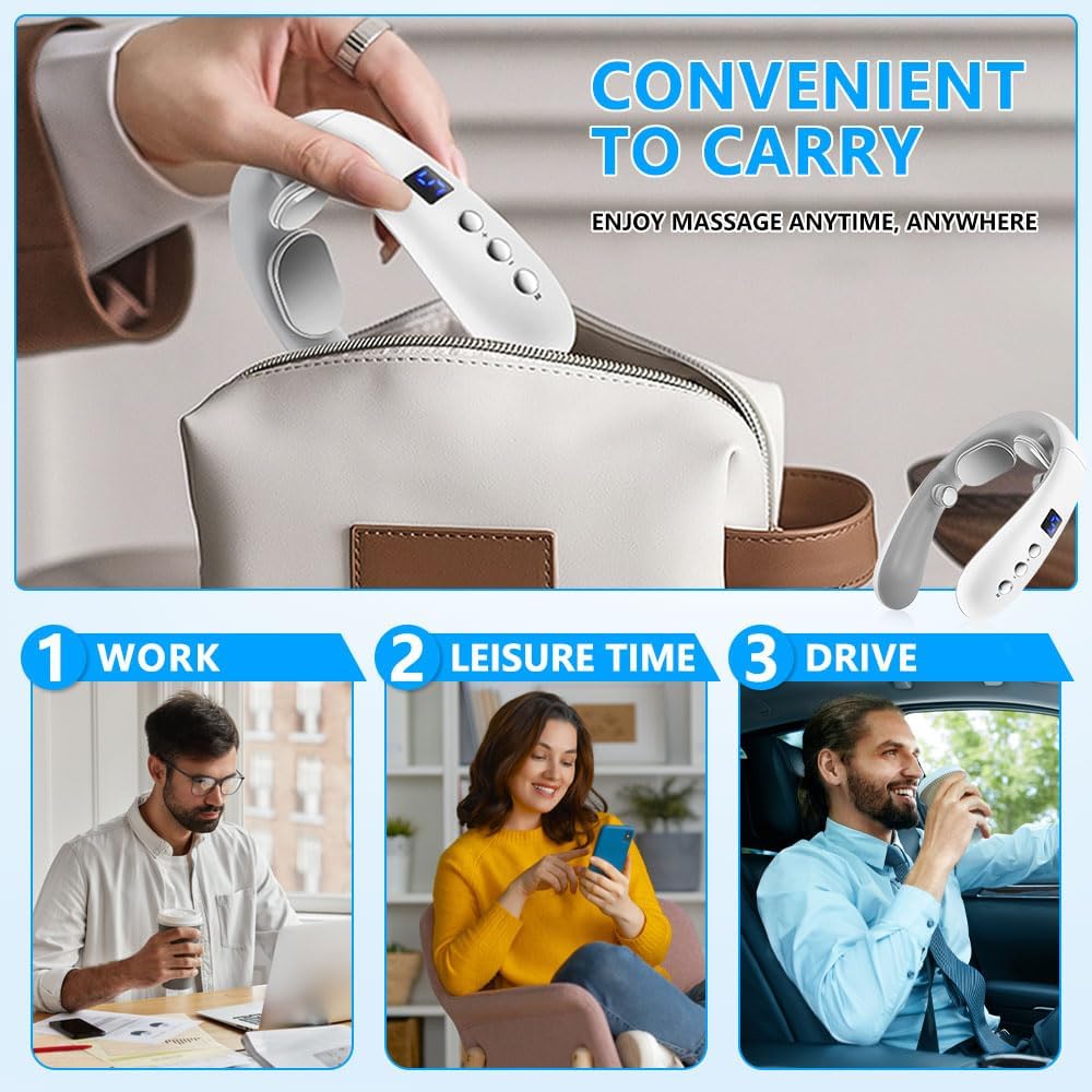 Wireless Neck Massager with Heat & 10 Modes: Electric Pulse Pain Relief