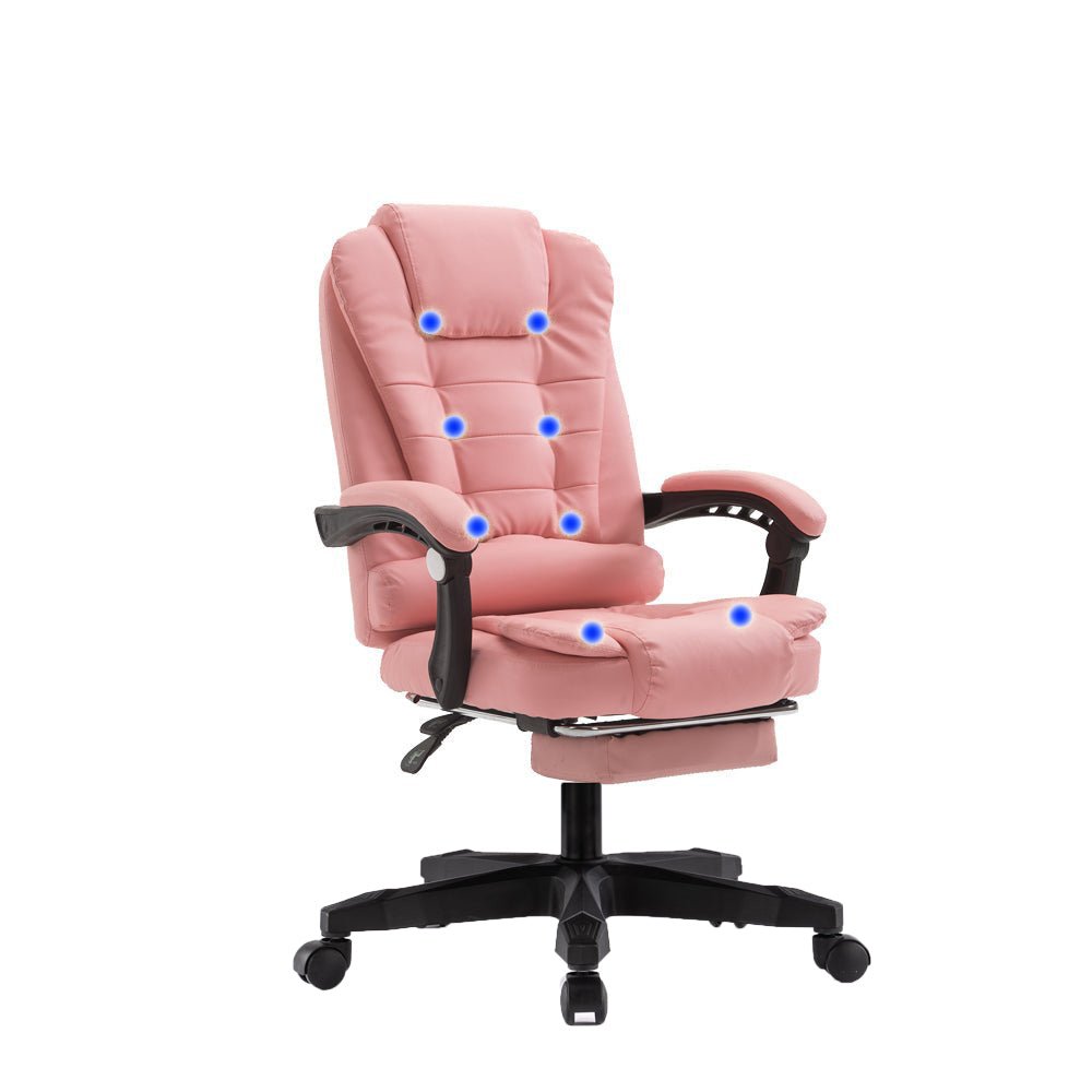 Executive Massage Chair with Footrest – Pink PU Leather