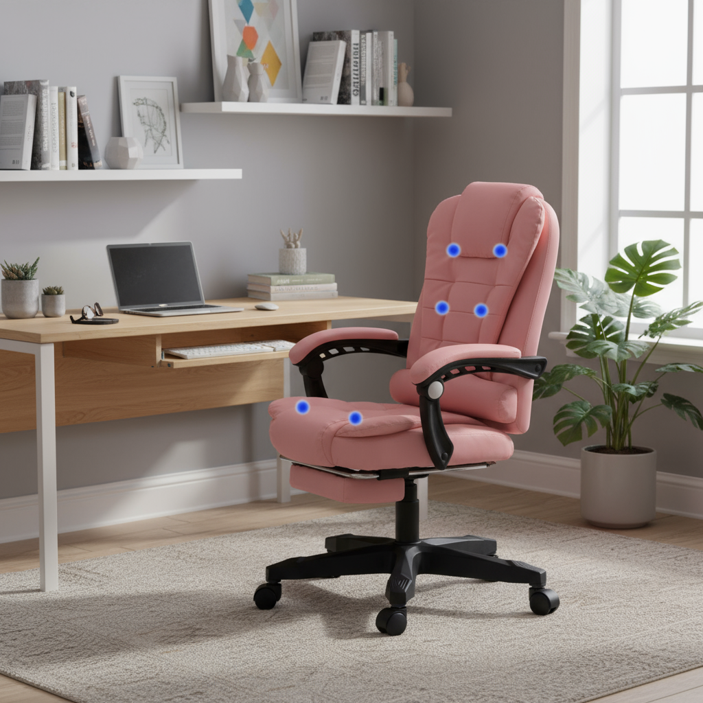 Executive Massage Chair with Footrest – Pink PU Leather