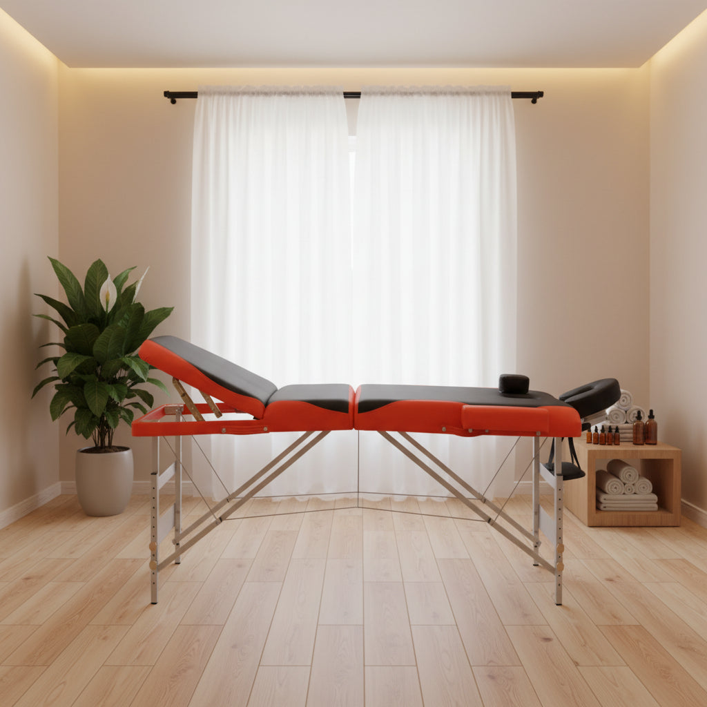 Portable Aluminium Massage Table – Dark Grey & Red