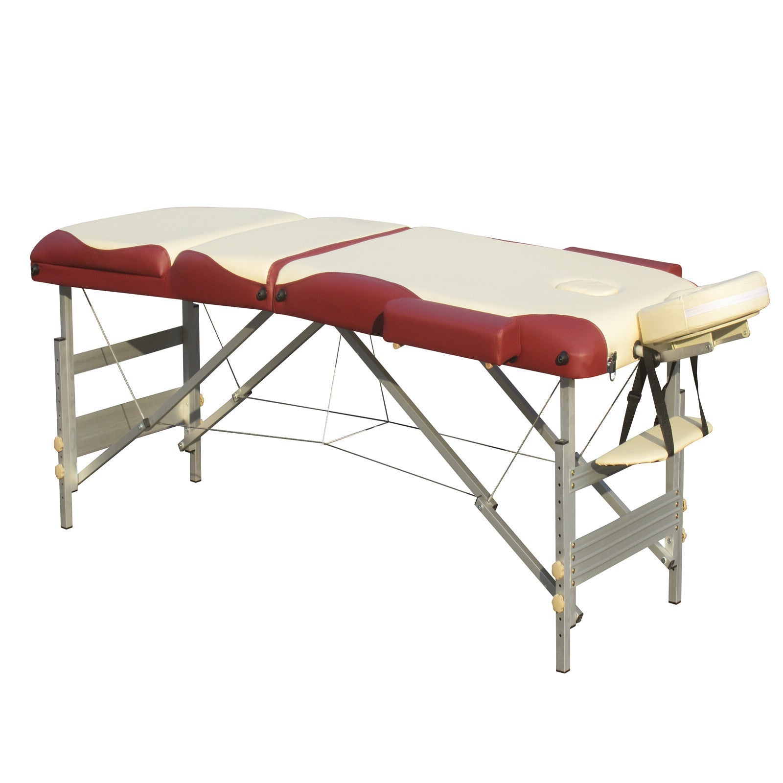 Portable Aluminium Massage Table – Beige & Red