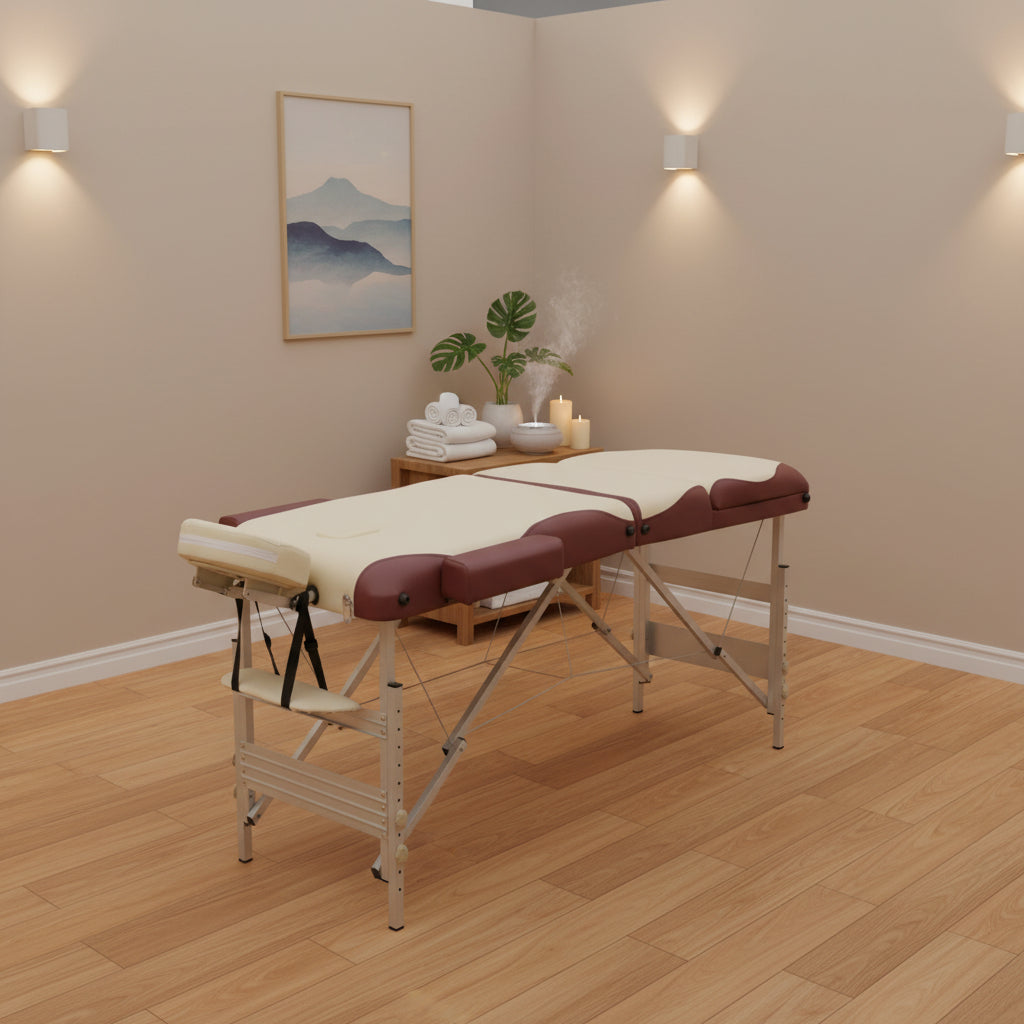 Portable Aluminium Massage Table – Beige & Red