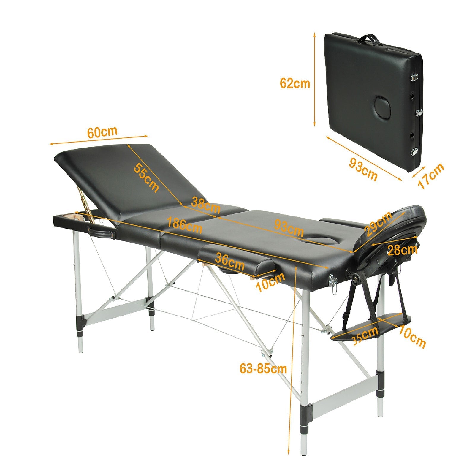 Portable Black Massage Table – 70cm