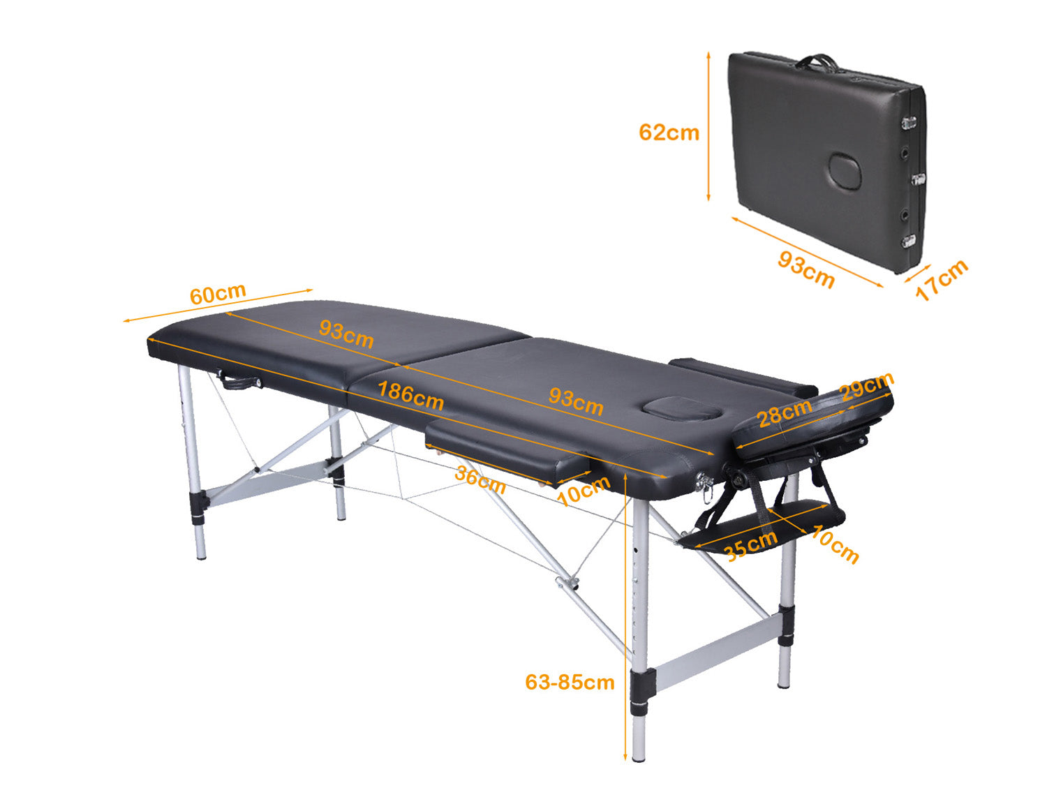 Portable Aluminium Massage Table – Black