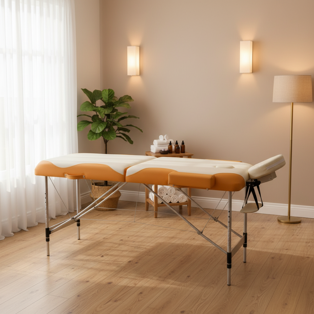 Portable 60cm Aluminium Massage Table - White & Orange