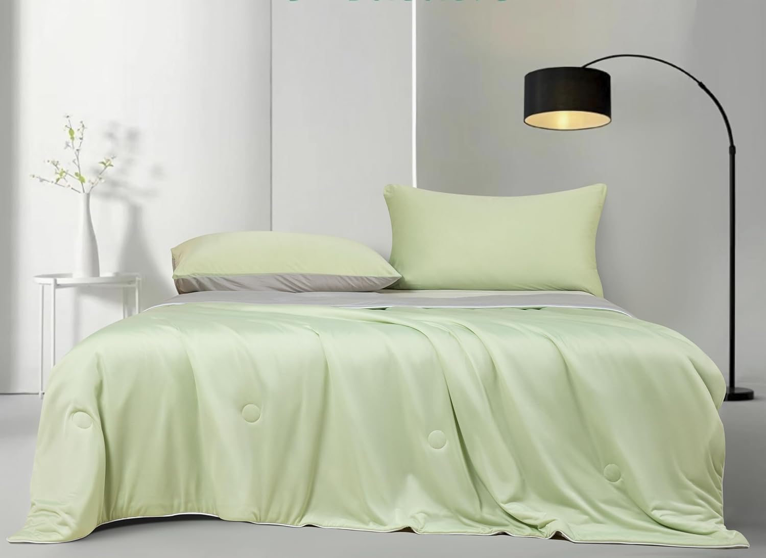 Ice Cooling Reversible Summer Comforter Blanket (Green & Grey, Single/Double)