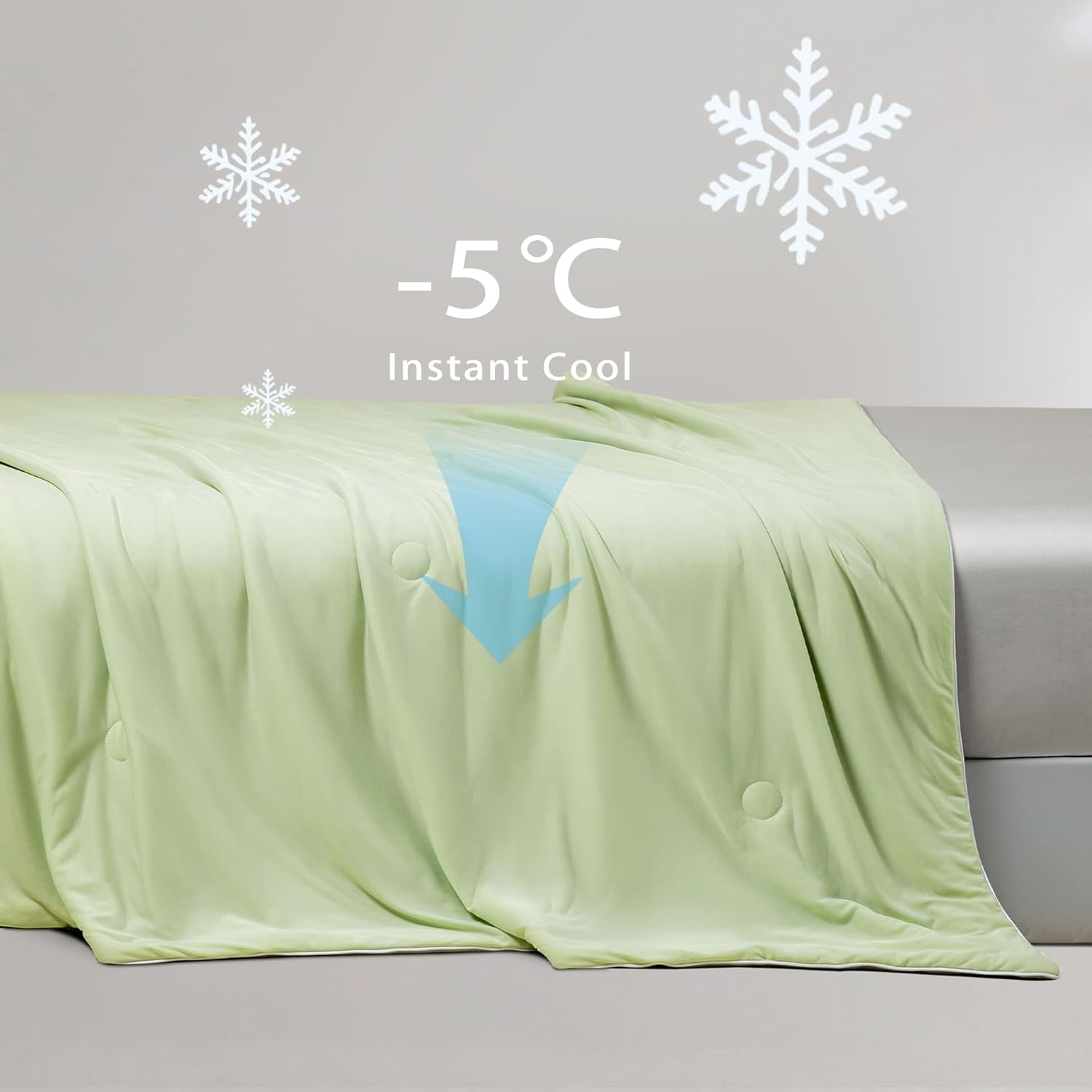 Ice Cooling Reversible Summer Comforter Blanket (Green & Grey, Single/Double)